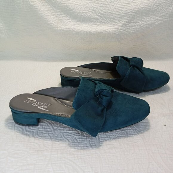 Aerosoles Heelrest Teal Suede Bow Slip-On Mules Size 9 Womens - Picture 2 of 9